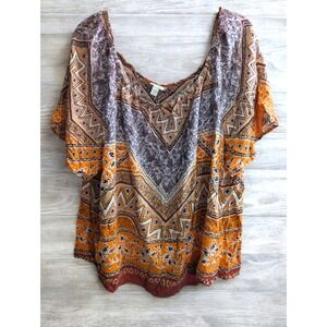 Cato EST 1946 Top Plus Size 26 28 W Boho Short Sleeve Tunic Shirt Blouse Peasant